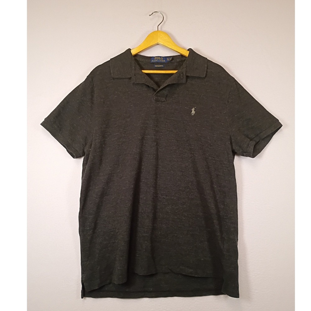 Classic Preppy Polo Ralph Lauren Mens XL Charcoal Gray Custom Slim Fit Slub Polo